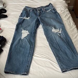 Old Navy Women's High Rise Curvy OG Loose Blue Distressed Jeans